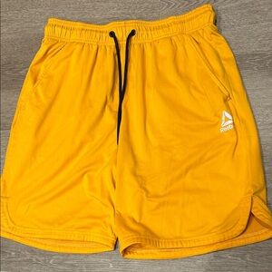 Reebok Men’s Bright Yellow Athletic Shorts with Black Drawstring